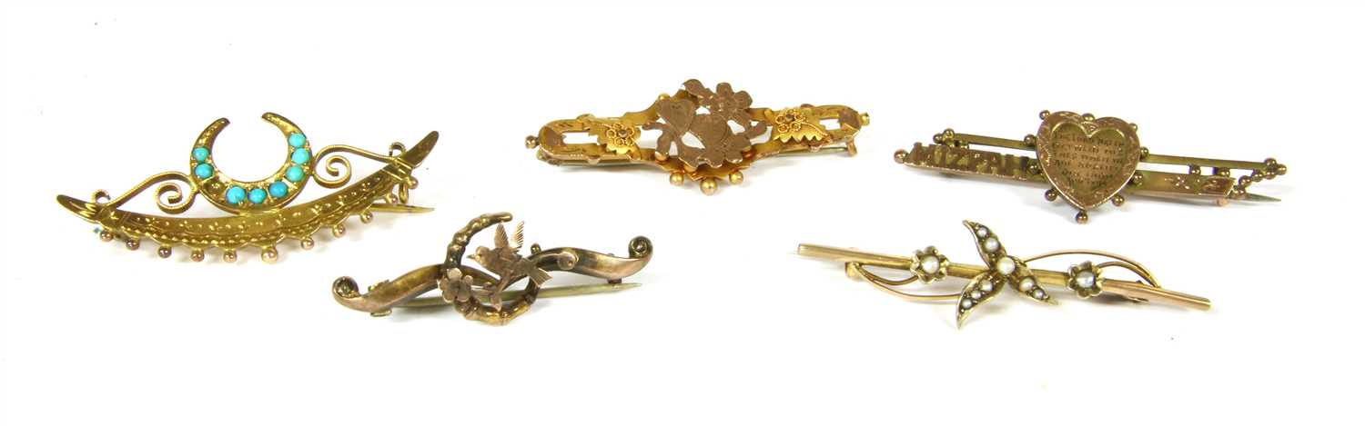 Five gold gold bar brooches,