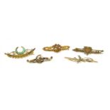 Five gold gold bar brooches,