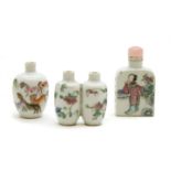 Three Chinese famille rose snuff bottles,