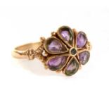 A rose gold amethyst flowerhead cluster ring,