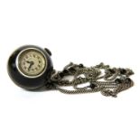 A silver enamel globe mechanical pendant watch,