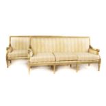 A pair of Louis XVI design gilt settees,