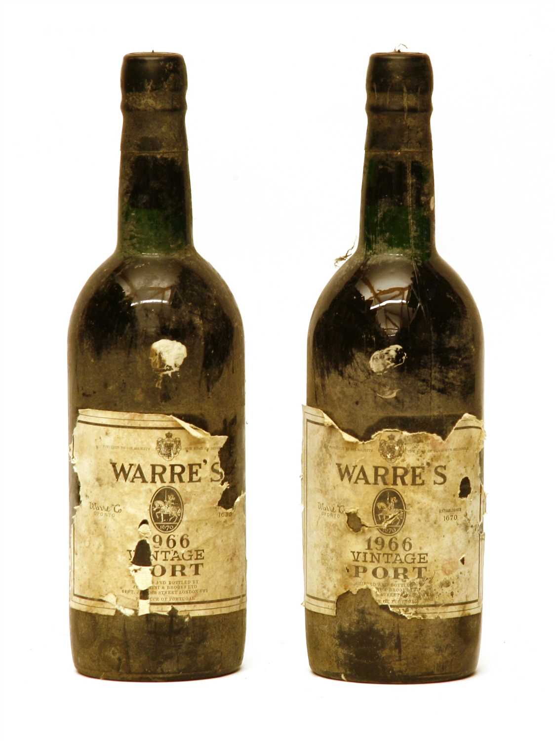 Warre's, 1966, two bottles (damaged labels)