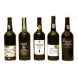 Assorted port: Croft, 1970; Fonseca 1987, Taylor's, 1985 and 1996, Sandeman, 1985, 5 bottles total