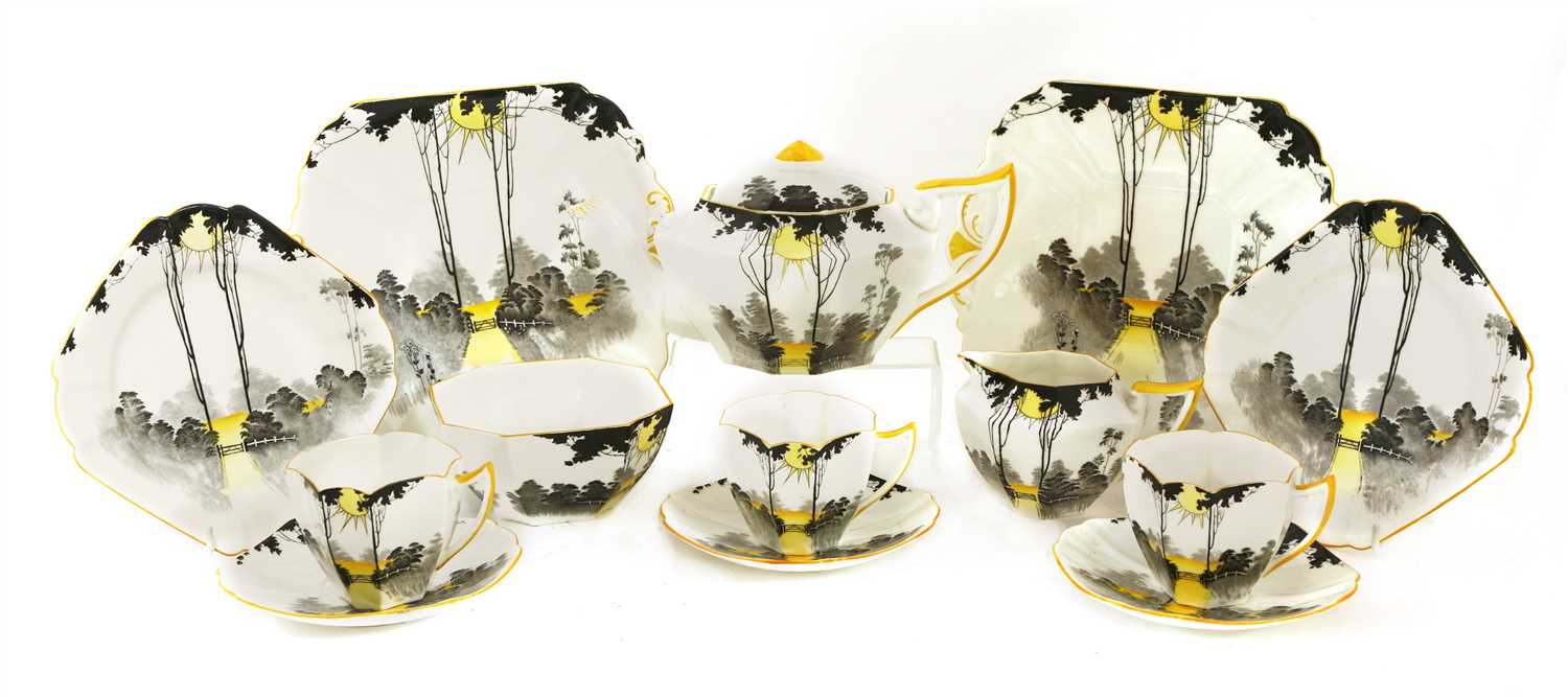 A Shelley 'Sunset and Tall Trees' pattern twelve-setting tea set,