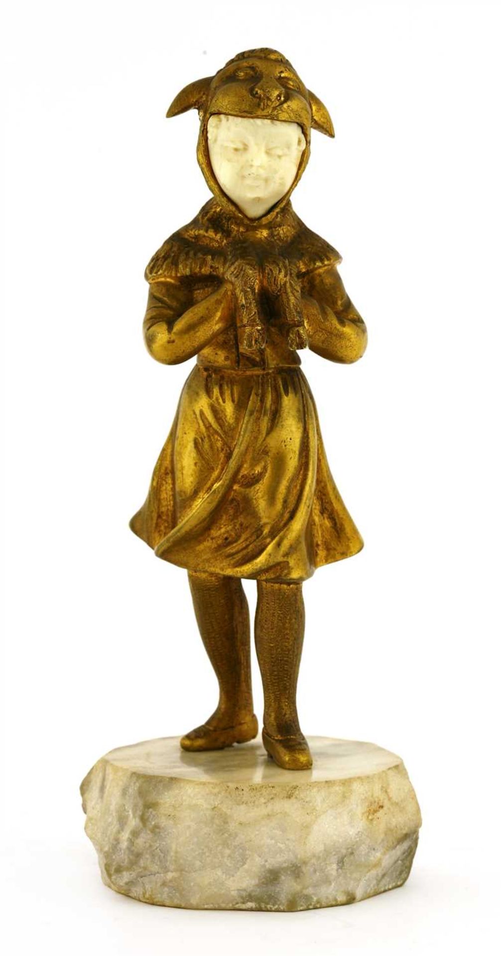 A gilt bronze and ivory figure of a girl,