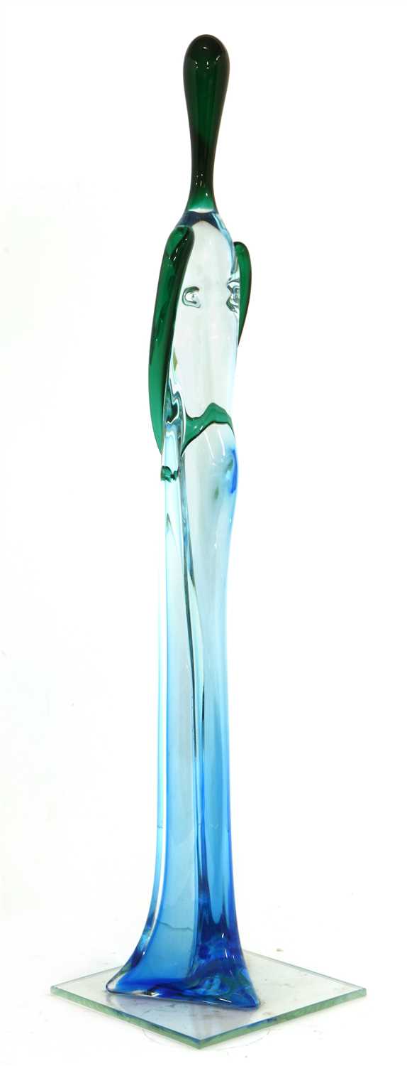 An Italian contemporary clear blue and green glass figure,