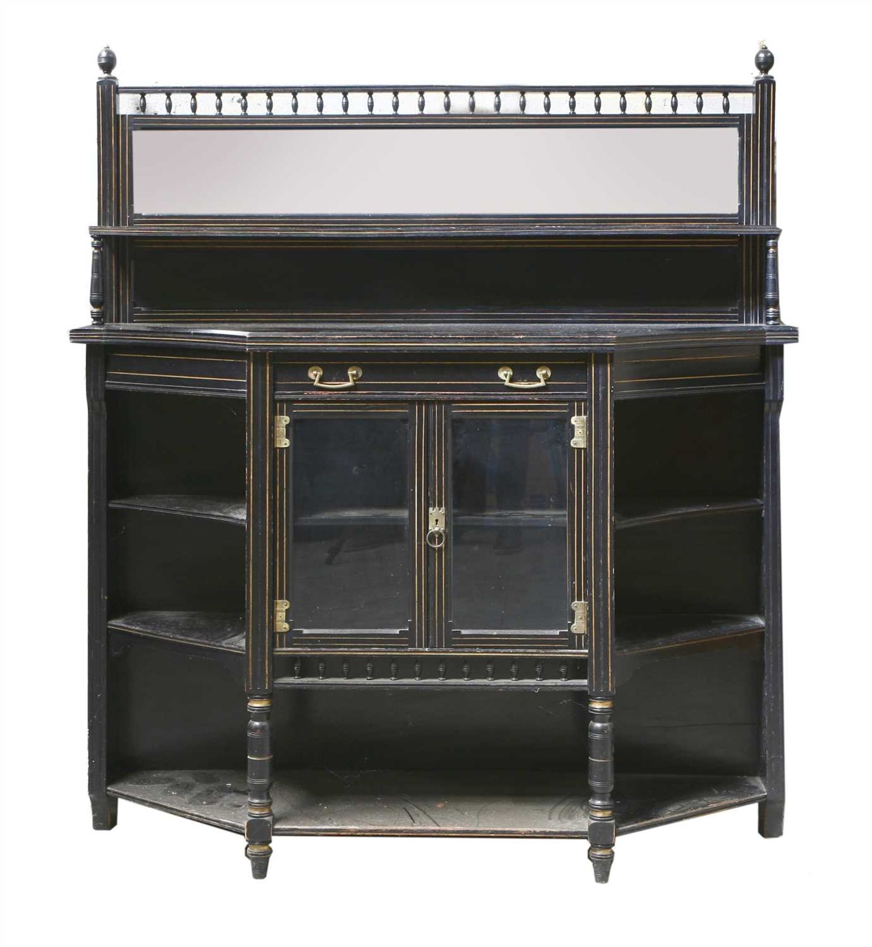 An Aesthetic ebonised and gilt side cabinet,