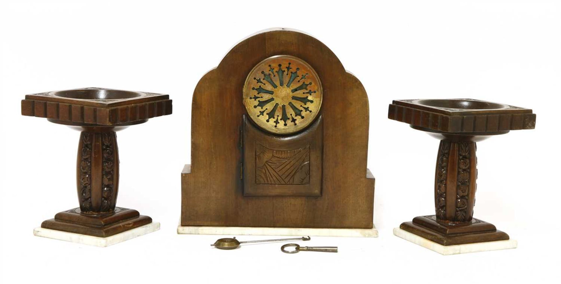 A French walnut clock garniture, - Image 2 of 2