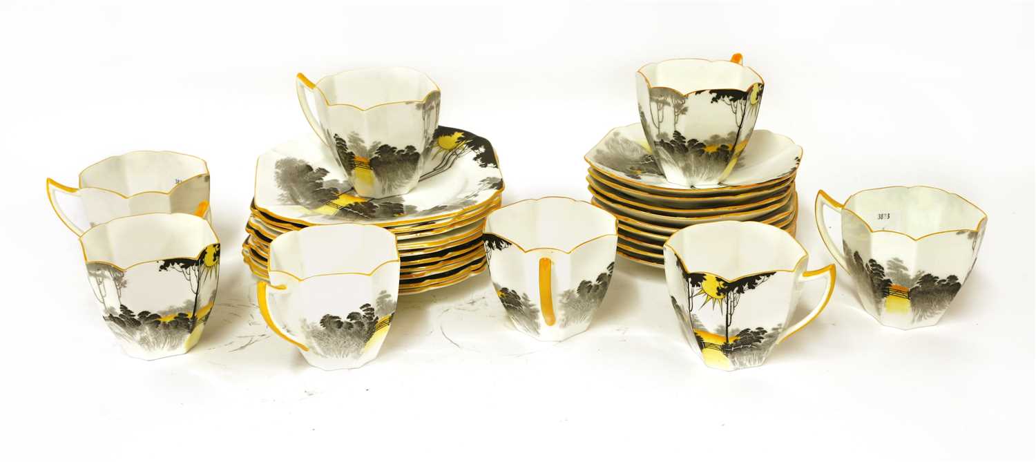A Shelley 'Sunset and Tall Trees' pattern twelve-setting tea set, - Image 2 of 3