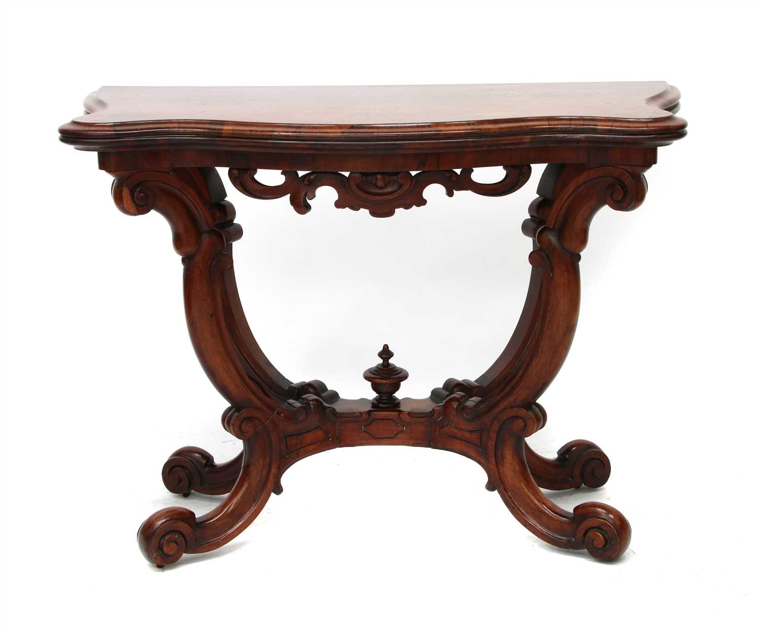 A William IV rosewood serpentine foldover tea table,