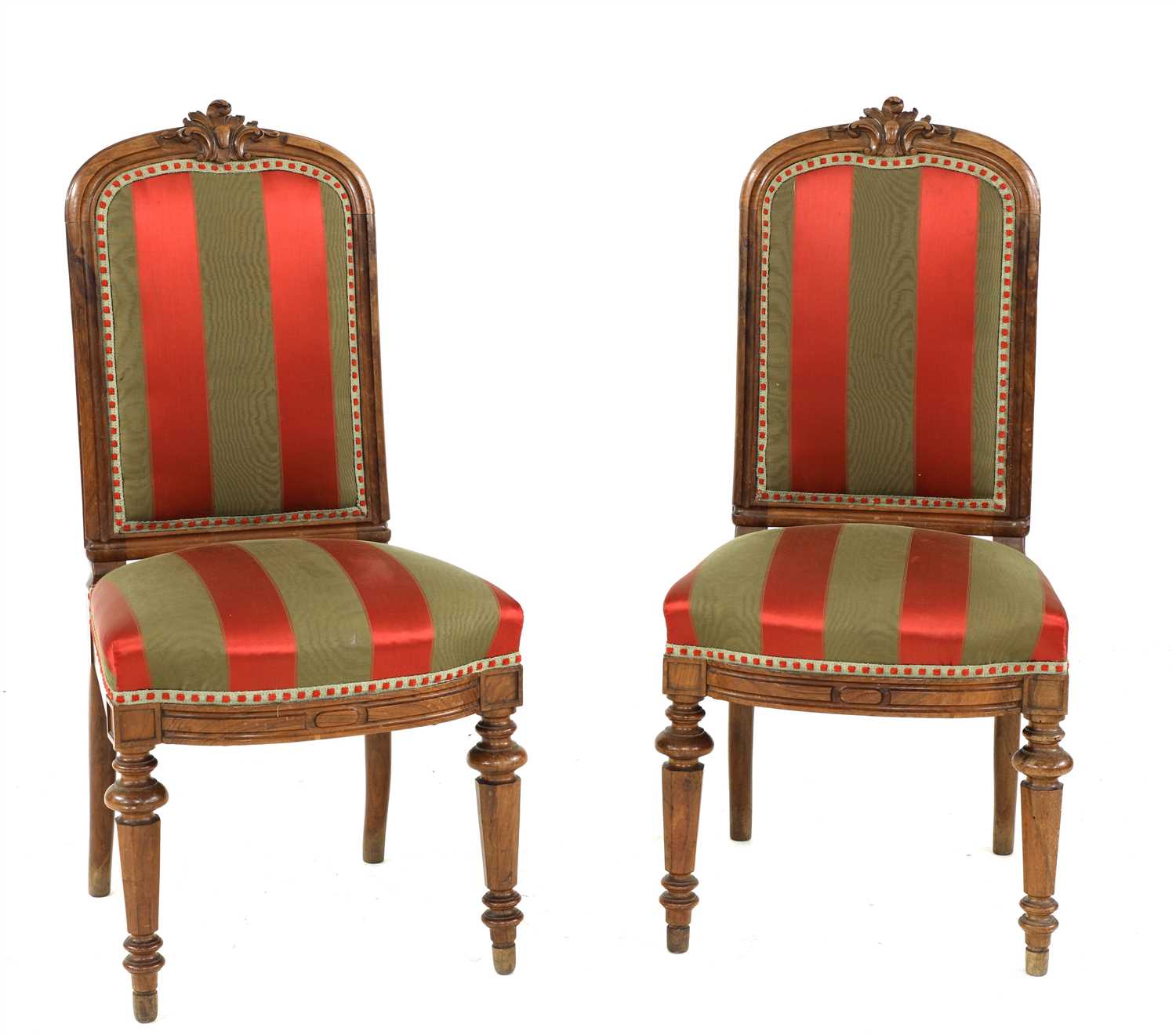 A pair of French walnut side chairs,