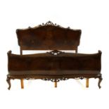 A French burr walnut double bed,