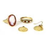 A Victorian 18ct gold garnet and split pearl boat ring