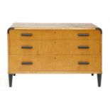 An Art Deco-style maple three-drawer chest,