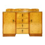 An Art Deco burr maple side cabinet,