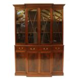 George III style mahogany breakfront glazed bookcase,