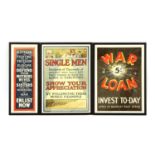 Three World War One Recruitment and War Loans Poster
