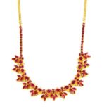 A high carat gold ruby fringe centrepiece necklace,