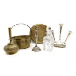 A collection of items to include a brass preserve pan,