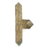 A 19th century large decorative cast brass door plate and knob,