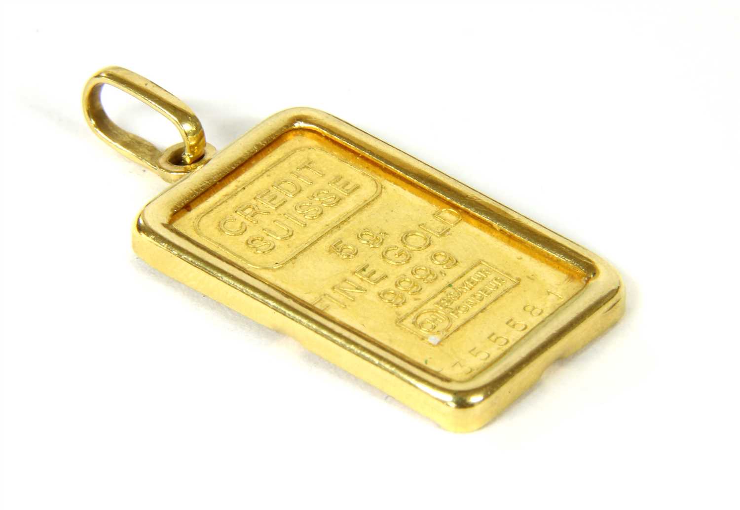 A rectangular Credit Suisse 5g fine gold ingot,