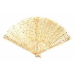 An early 20th century mother of pearl and spangled Bruges lace fan,