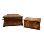A Regency rosewood sarcophagus shaped tea caddy,