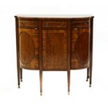 An Edwardian strung and crossbanded mahogany bow front cabinet,