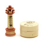 A turned ivory desk thermometer,