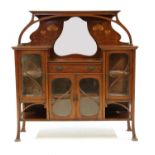 An Art Nouveau mahogany inlaid and penwork cabinet,