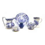 A collection of 19th century and later blue and white transfer porcelain,