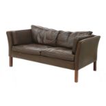 A Danish chocolate leather two-seater settee,