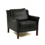 Danish 60s/70s black leather armchair,