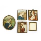 A collection of five late 19th century portrait miniatures