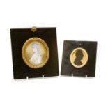 A George III miniature painting and silhouette of Mrs Browne,