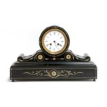 A Victorian black marble mantel clock,
