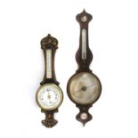 A Victorian brass inlaid rosewood wheel barometer,