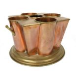 A copper and brass twin-handled sectional wine cooler,