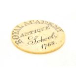 A mid-19th century Royal Academy Antique School Admission token,