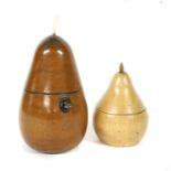 Two pear shaped fruit wood tea caddys,