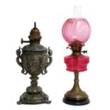 A Victorian oil lamp,