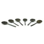 Six pewter spoons,