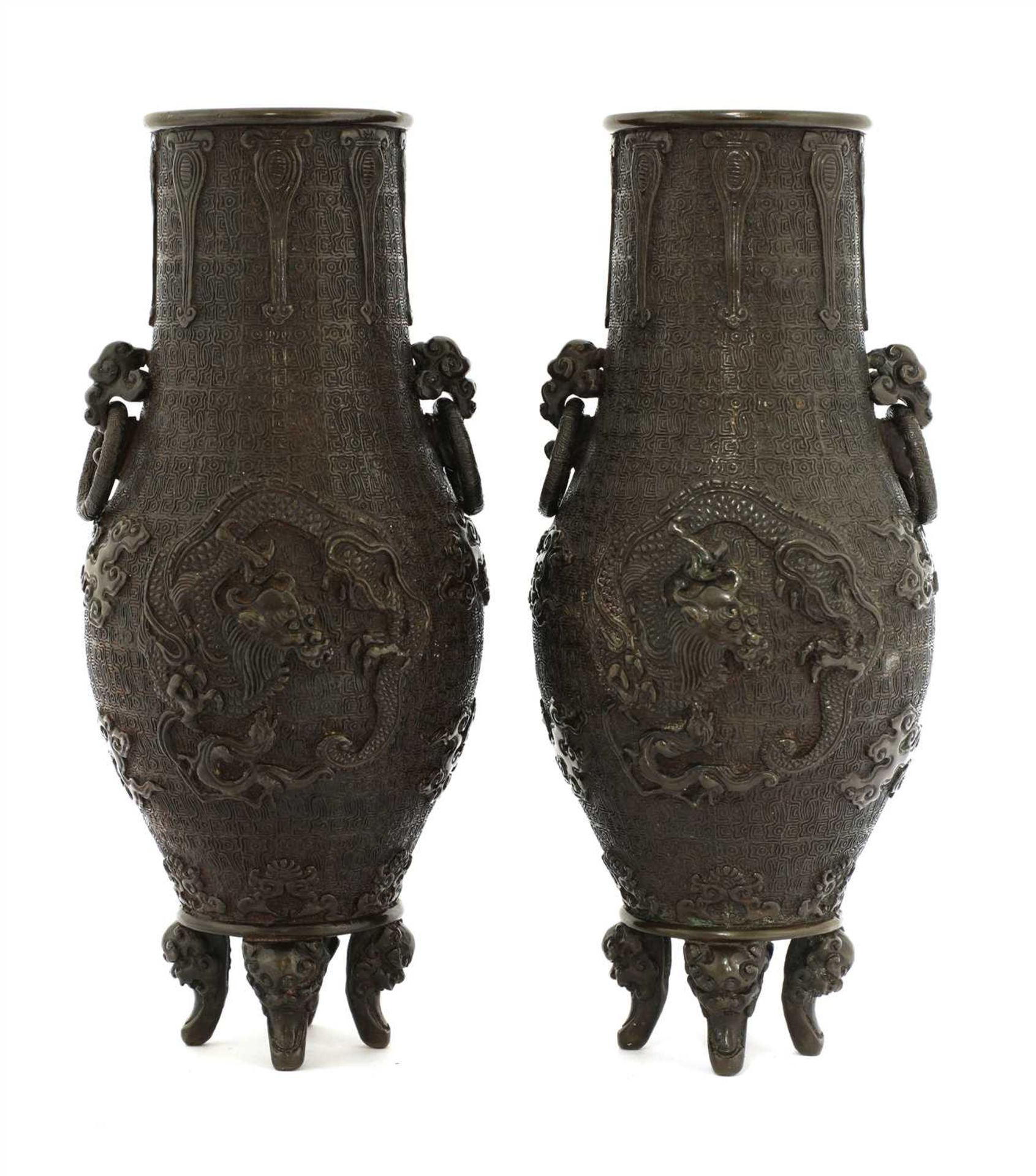 A pair of Japanese bronze vases, - Image 2 of 3