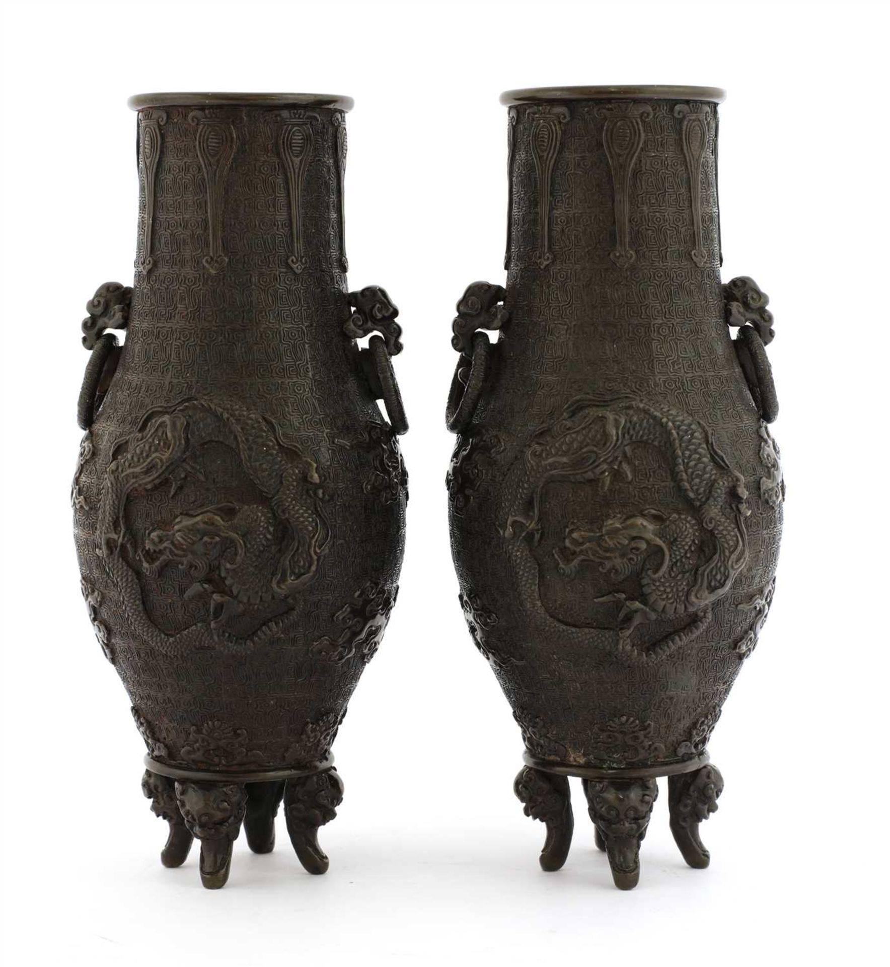 A pair of Japanese bronze vases,