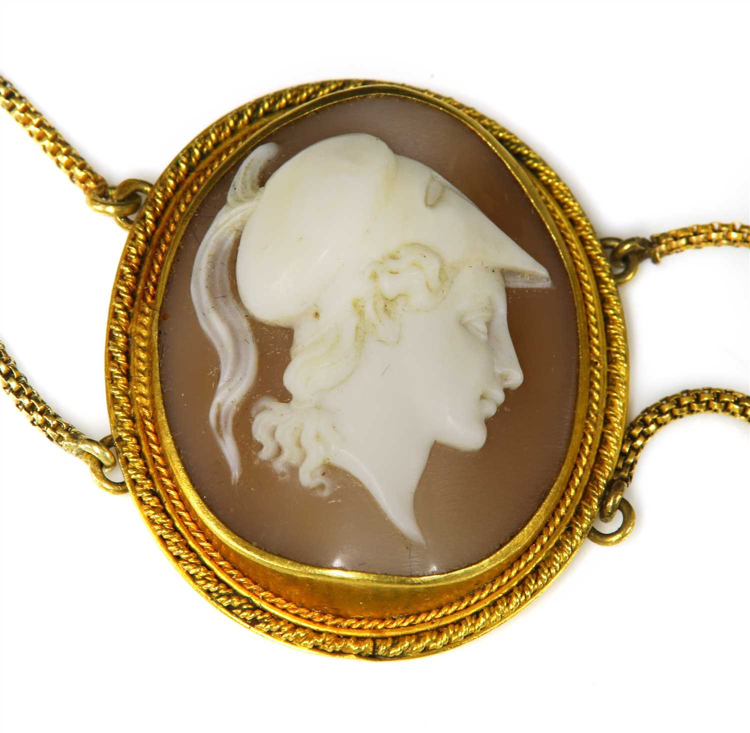 A cased Italian gold carved shell cameo necklace, c.1830, - Image 2 of 5