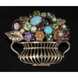 A gold gemstone giardinetti brooch, c.1950,