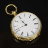 A Swiss gold key wound open faced fob watch,