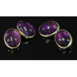 A pair of matched 9ct gold amethyst chain link cufflinks,