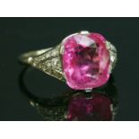 An Art Deco single stone pink tourmaline ring,